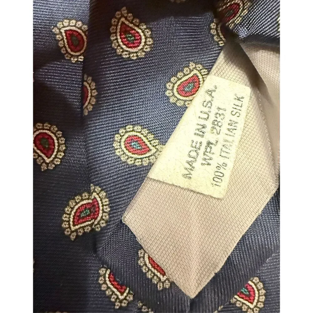 Halston Italian Silk Vintage Tie Blue W/Red Paisley Classic Designer
